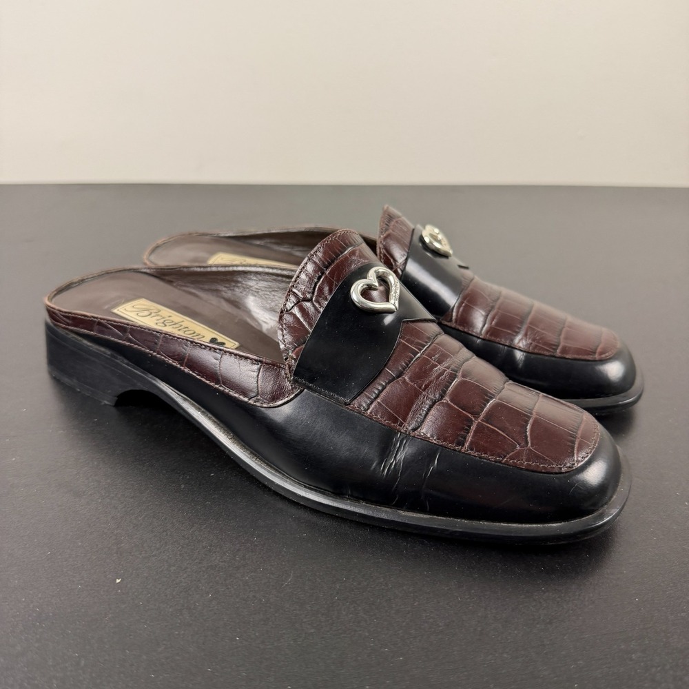 Brighton Jade Mules Womens 8.5M Brown Crocodile Embossed Leather Slip-On Career